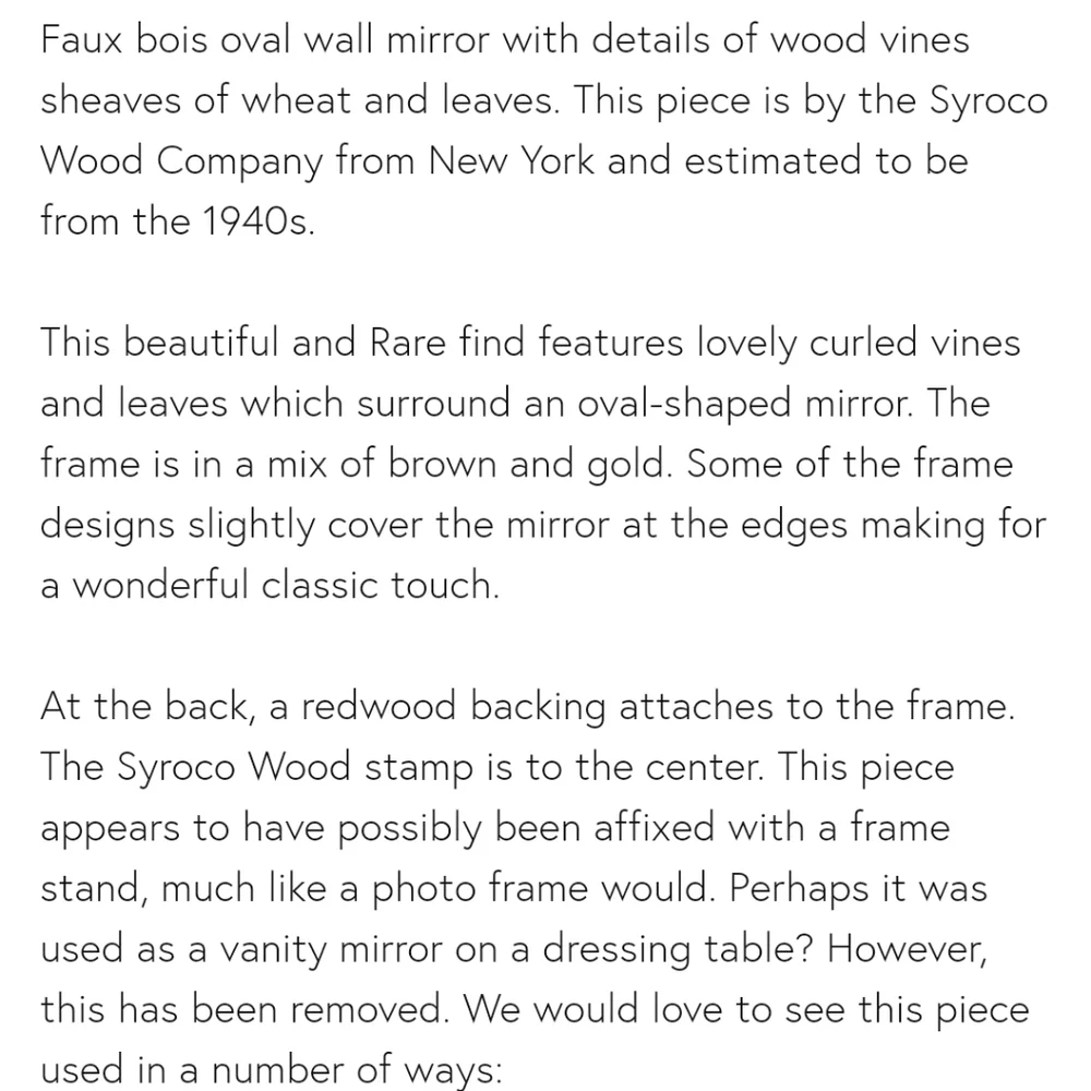 Vintage‎ Syroco wood gold mirror 1940 faux Bois